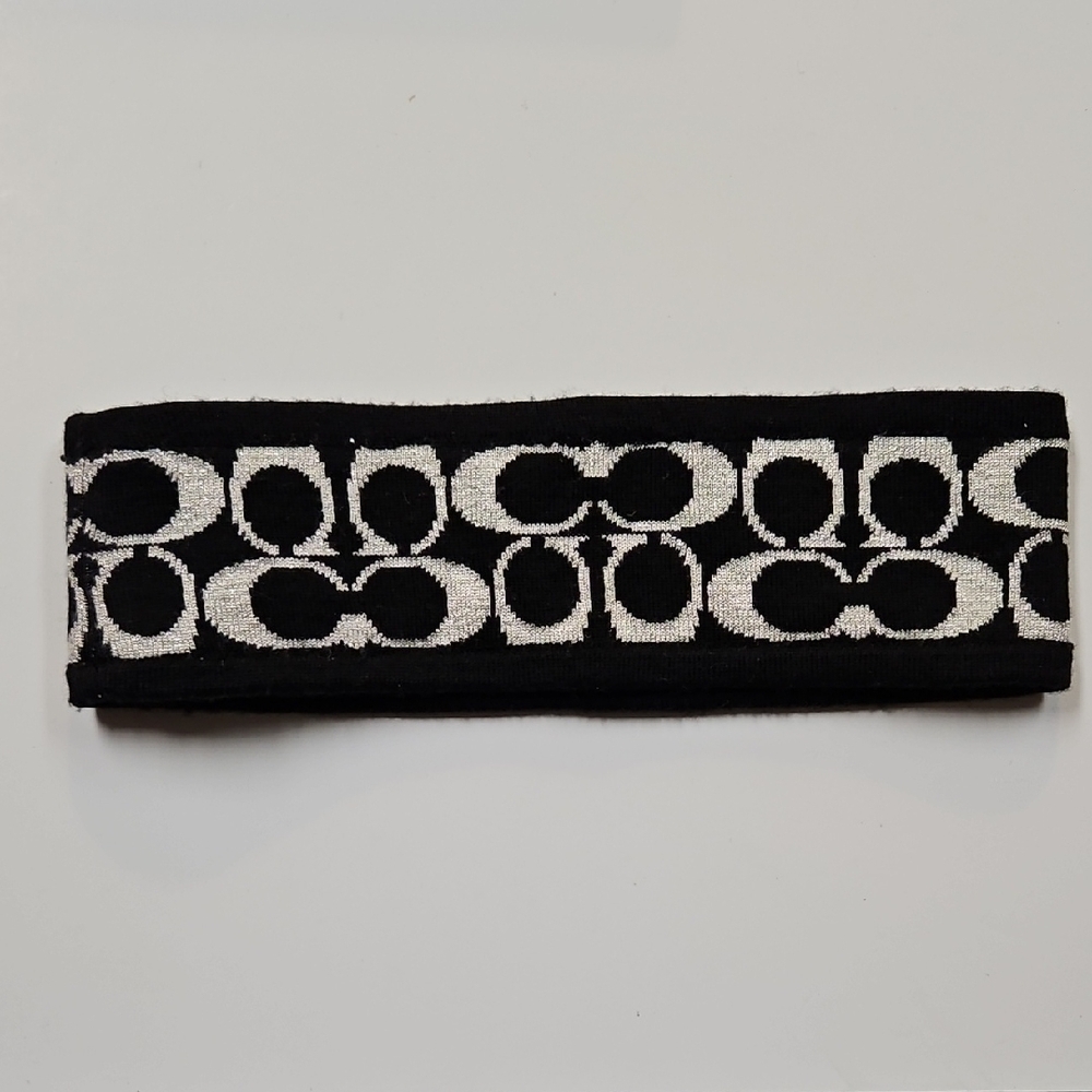 Coach Signature C Logo  Wool Blend Hairband Black & Silver 9 1/2 " - Picture 2 of 3